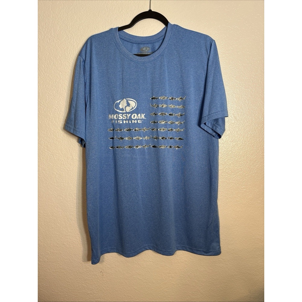 NWT MENS XL‎ MOSSY OAK SHORT SLEEVE AUTHENTIC BLUE FISHING T-SHIRT Polyester